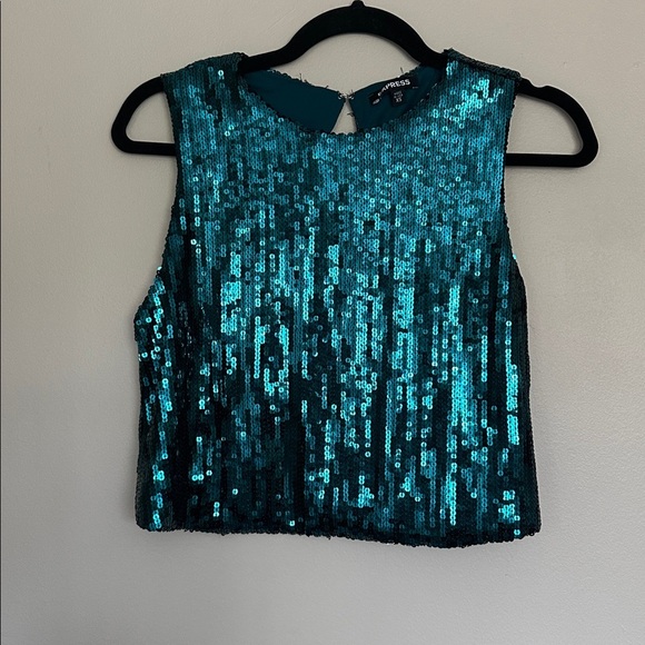 Express Teal Sequin Crop Top - Picture 2 of 3